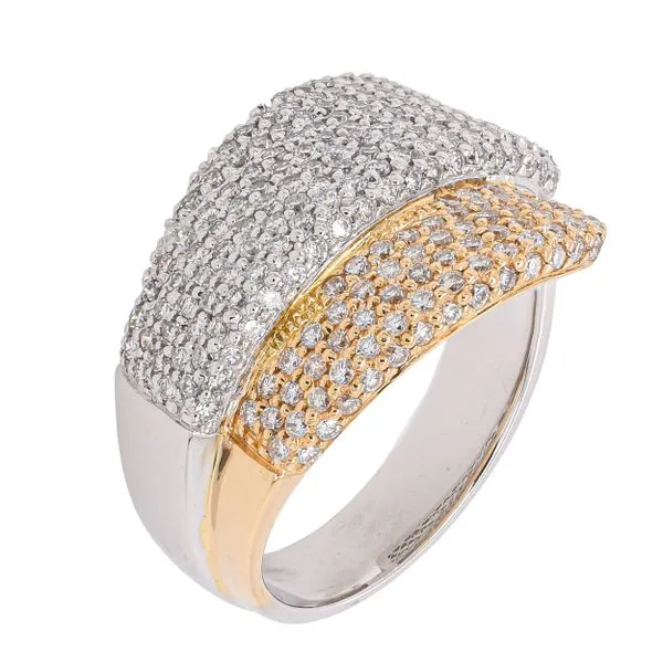 14K Yellow and White Gold Diamond Fold Over Fashion Ring Image 2 LeeBrant Jewelry & Watch Co Sandy Springs, GA