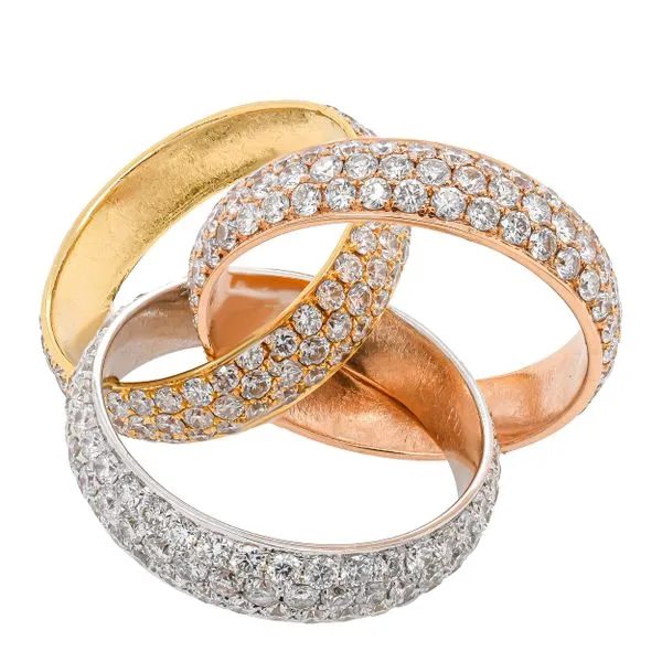 18K Yellow, Rose and White Gold Triple Pave Diamond Band Fashion Ring Image 2 LeeBrant Jewelry & Watch Co Sandy Springs, GA