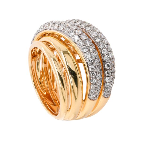 18K Yellow Gold Diamond Pave Crossover Solid Band Fashion Ring Image 2 LeeBrant Jewelry & Watch Co Sandy Springs, GA