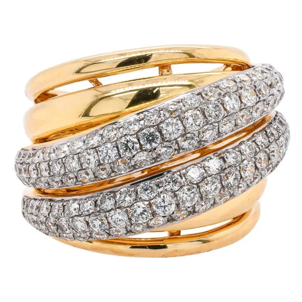 18K Yellow Gold Diamond Pave Crossover Solid Band Fashion Ring LeeBrant Jewelry & Watch Co Sandy Springs, GA