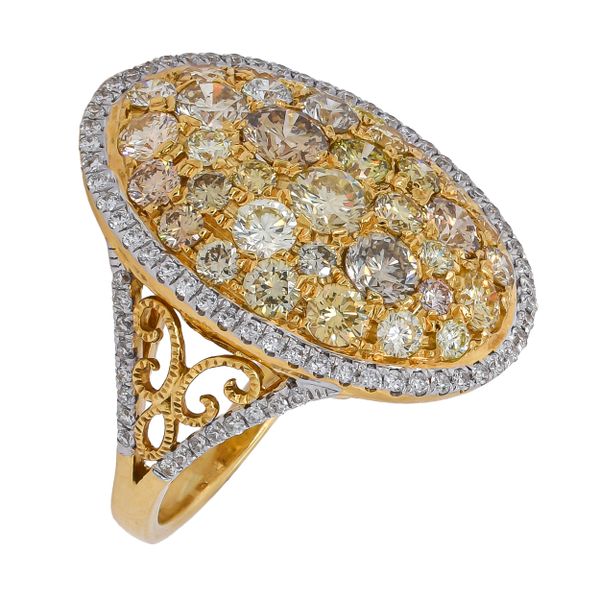 18K Yellow Gold Yellow Diamond Oval Pave Ring Image 2 LeeBrant Jewelry & Watch Co Sandy Springs, GA