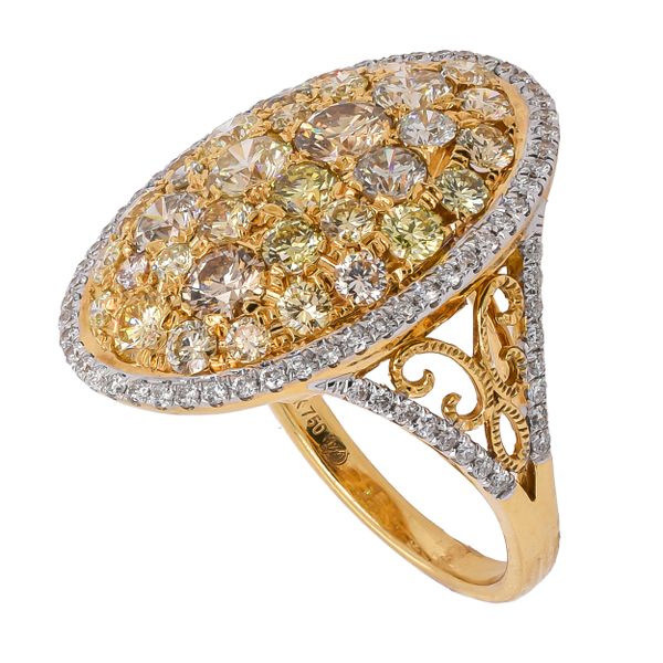 18K Yellow Gold Yellow Diamond Oval Pave Ring Image 3 LeeBrant Jewelry & Watch Co Sandy Springs, GA
