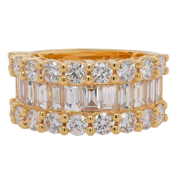18K Yellow Gold Triple Row Baguette & Round Diamond Ring Image 2 LeeBrant Jewelry & Watch Co Sandy Springs, GA