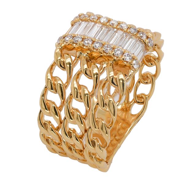 18K Yellow Gold Diamond 3 Row Chain Link Ring | 0.50 CTW Natural Diamonds Image 2 LeeBrant Jewelry & Watch Co Sandy Springs, GA