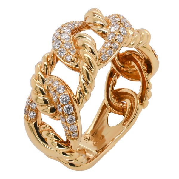 18K Yellow Gold Pavé Diamond Rope Chain Link Ring Image 2 LeeBrant Jewelry & Watch Co Sandy Springs, GA