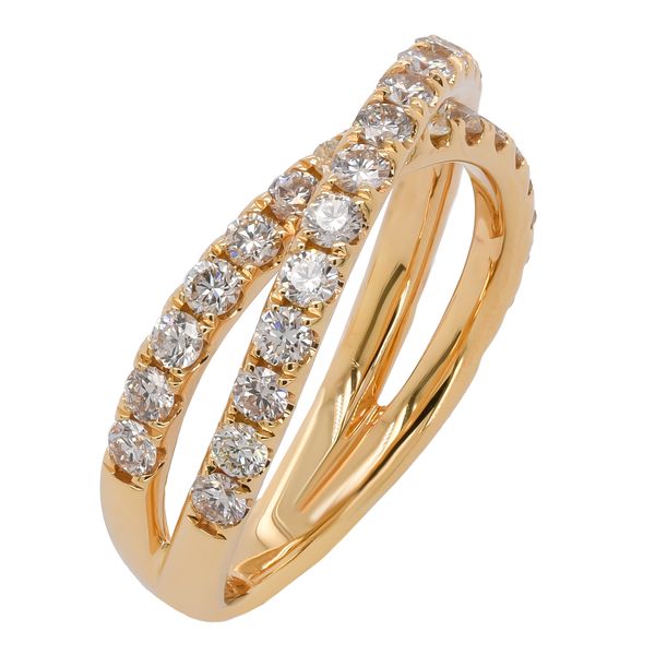 18K Yellow Gold 2-Row Diamond Crossover Ring Image 2 LeeBrant Jewelry & Watch Co Sandy Springs, GA