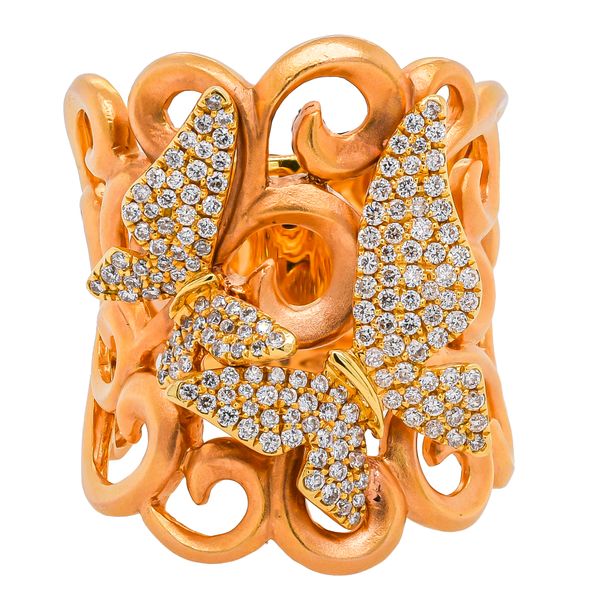 18K Rose and Yellow Gold Scroll Work Diamond Butterfly Fashion Ring LeeBrant Jewelry & Watch Co Sandy Springs, GA