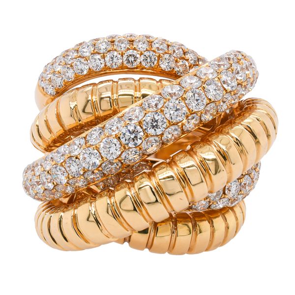 18K Yellow Gold Diamond Pave Rope Wrapped Fashion Ring LeeBrant Jewelry & Watch Co Sandy Springs, GA