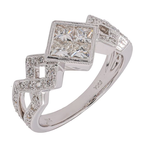 18K White Gold Princess & Round Diamond Criss Cross Ring | 0.85 CTW Image 2 LeeBrant Jewelry & Watch Co Sandy Springs, GA