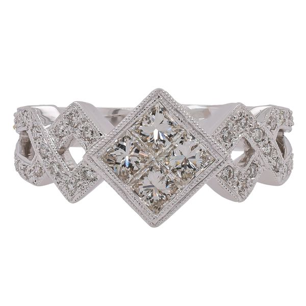 18K White Gold Princess & Round Diamond Criss Cross Ring | 0.85 CTW LeeBrant Jewelry & Watch Co Sandy Springs, GA