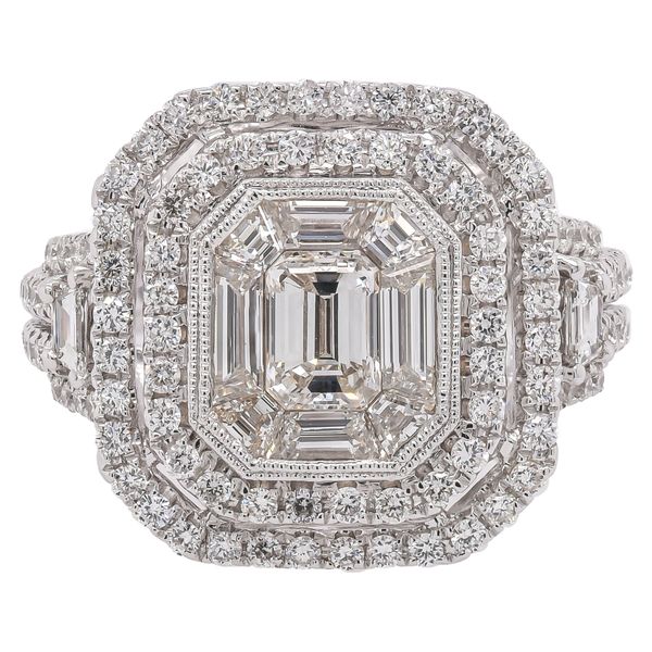 18K White Gold Emerald Cut Diamond Double Halo Ring | 2.46 CTW LeeBrant Jewelry & Watch Co Sandy Springs, GA