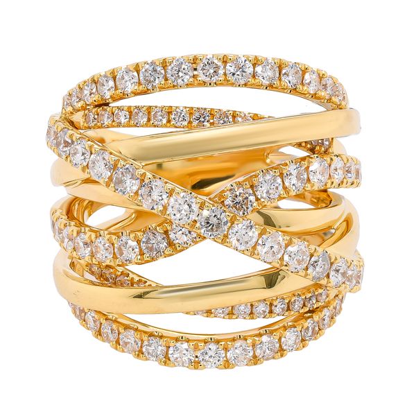 18K Yellow Gold Diamond Multi-Row Crossover Ring LeeBrant Jewelry & Watch Co Sandy Springs, GA