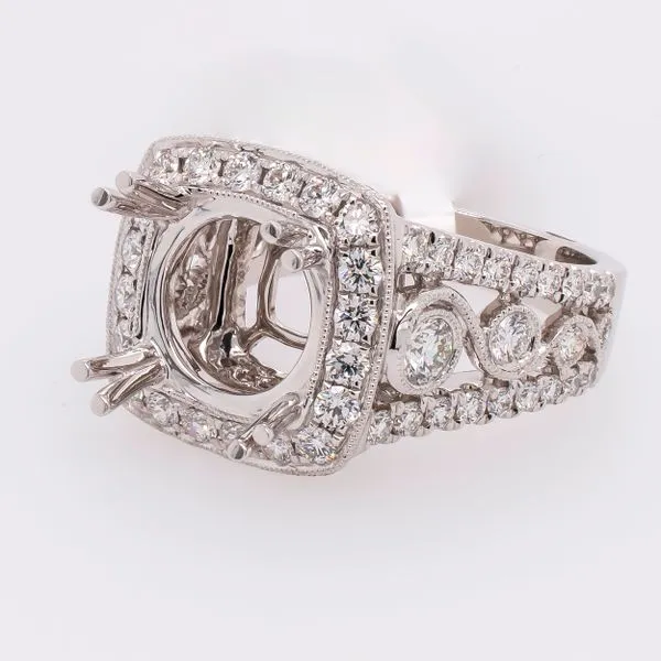 18K White Gold Halo Semi-Mount Diamond Ring with Scrollwork on Side and 3CT Mount LeeBrant Jewelry & Watch Co Sandy Springs, GA