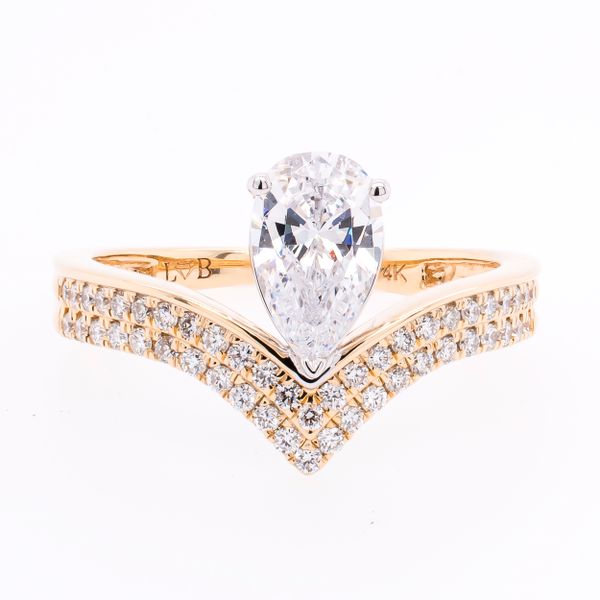 14K Yellow and White Gold Floating Pear CZ Semi-Mount 1.00CT With V Shaped Diamond Shank Engagement Ring LeeBrant Jewelry & Watch Co Sandy Springs, GA