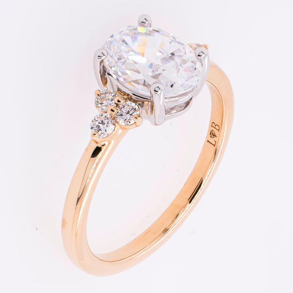 14K Yellow and White Gold Oval CZ Semi-Mount 2.00CT with Side Trapezoid Diamond Engagement Ring Image 2 LeeBrant Jewelry & Watch Co Sandy Springs, GA