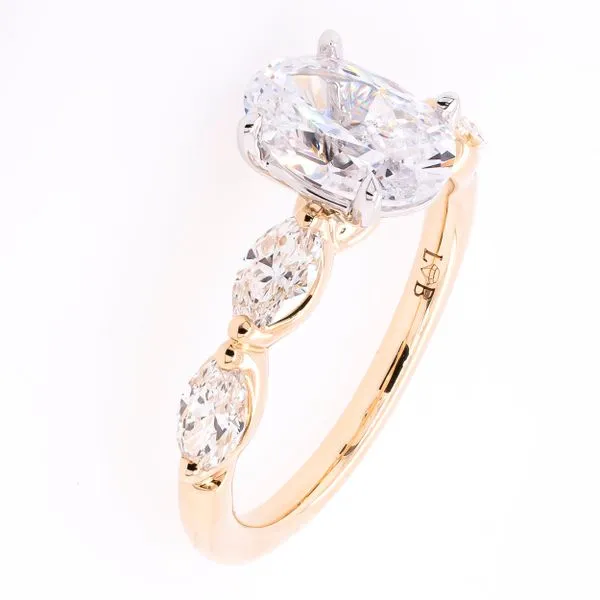 14K Yellow and White Gold Oval CZ Semi-Mount 1.50CT with Marquise Side Diamond Engagement Ring Image 2 LeeBrant Jewelry & Watch Co Sandy Springs, GA