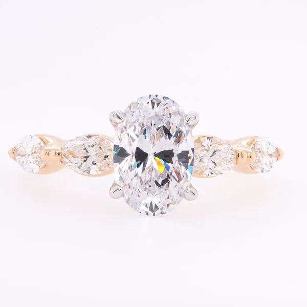 14K Yellow and White Gold Oval CZ Semi-Mount 1.50CT with Marquise Side Diamond Engagement Ring LeeBrant Jewelry & Watch Co Sandy Springs, GA