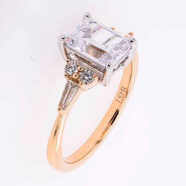 14K Yellow and White Gold Emerald CZ Semi-Mount 1.50CT with Tapered Diamond Side Stone Engagement Ring Image 2 LeeBrant Jewelry & Watch Co Sandy Springs, GA