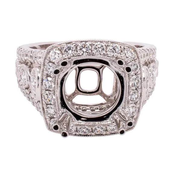 18K White Gold Halo Semi-Mount Diamond Ring with Scrollwork on Side and 3CT Mount LeeBrant Jewelry & Watch Co Sandy Springs, GA