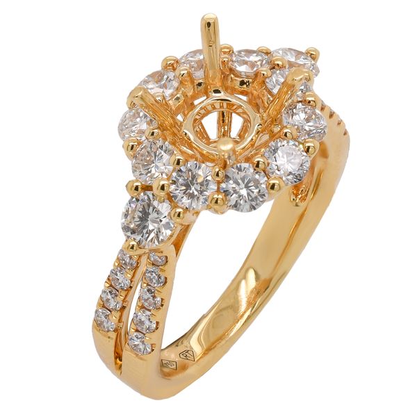 18K Yellow Gold Diamond Halo Semi-Mount Engagement Ring for 1 CT Center Image 2 LeeBrant Jewelry & Watch Co Sandy Springs, GA