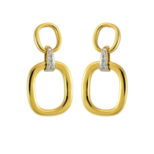 Dangle Yellow Gold Oblong Earrings linked with Diamonds LeeBrant Jewelry & Watch Co Sandy Springs, GA