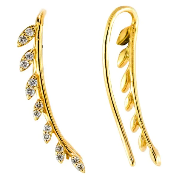 14K Yellow Gold Diamond Hanging Leaf Stud Earrings Image 2 LeeBrant Jewelry & Watch Co Sandy Springs, GA