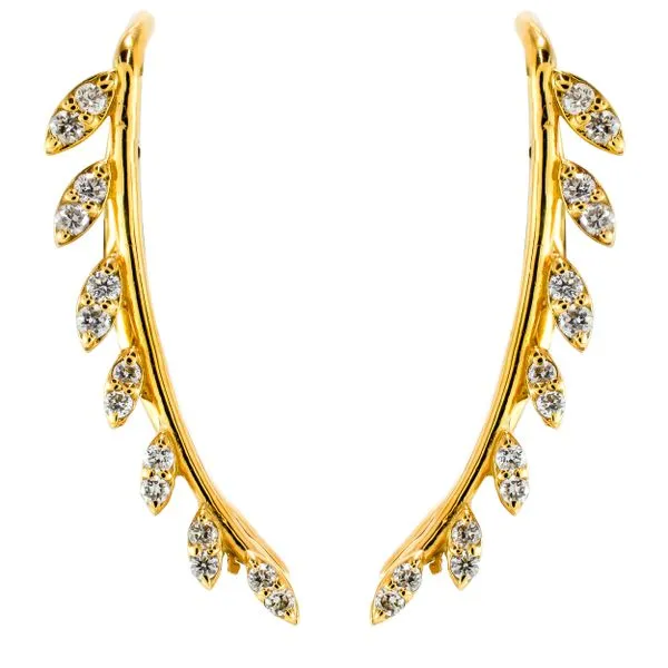 14K Yellow Gold Diamond Hanging Leaf Stud Earrings LeeBrant Jewelry & Watch Co Sandy Springs, GA