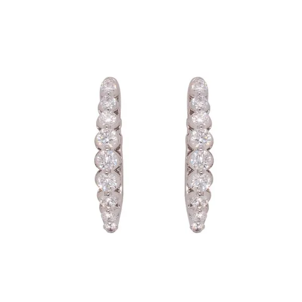 White Gold Small Oval Diamond Hoop Earrings Image 2 LeeBrant Jewelry & Watch Co Sandy Springs, GA