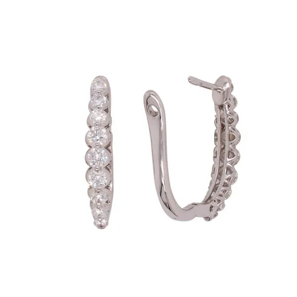 White Gold Small Oval Diamond Hoop Earrings Image 3 LeeBrant Jewelry & Watch Co Sandy Springs, GA