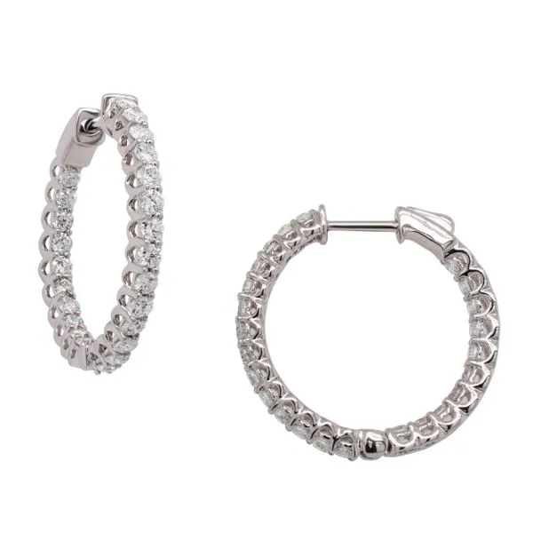 14K White Gold Diamond Hoop 3x25MM Earrings LeeBrant Jewelry & Watch Co Sandy Springs, GA