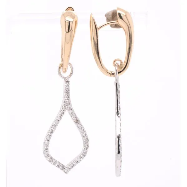 14K Yellow and White Gold Hinged Huggie Earrings with Teardrop Diamond Charm LeeBrant Jewelry & Watch Co Sandy Springs, GA