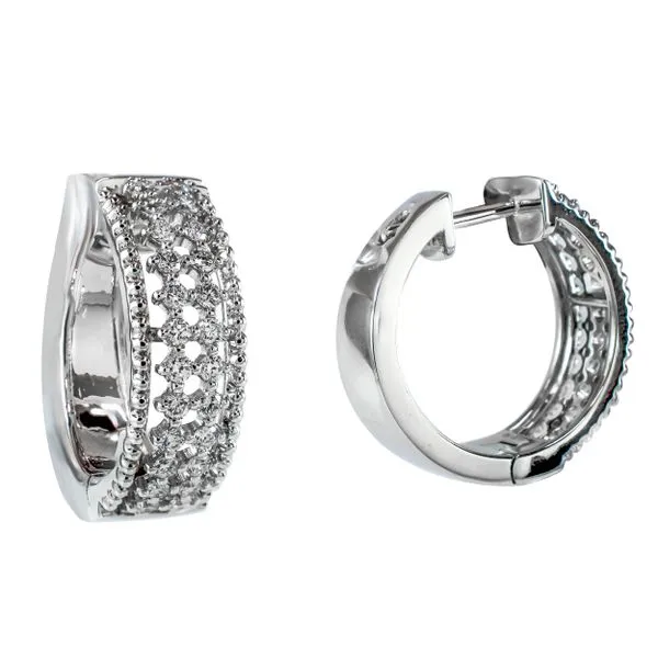 14K White Gold Beaded Diamond Hoop Earrings LeeBrant Jewelry & Watch Co Sandy Springs, GA