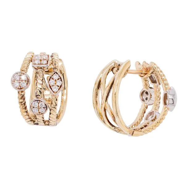 14K Yellow Gold Vintage Stacked Diamond Hoop Earrings Image 2 LeeBrant Jewelry & Watch Co Sandy Springs, GA