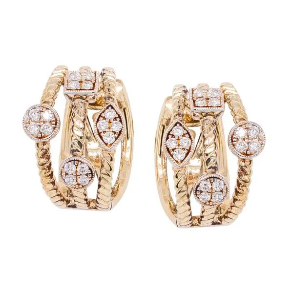 14K Yellow Gold Vintage Stacked Diamond Hoop Earrings LeeBrant Jewelry & Watch Co Sandy Springs, GA