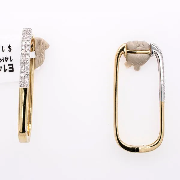 14K Yellow Gold Rectangular Diamond Hoop Earrings LeeBrant Jewelry & Watch Co Sandy Springs, GA