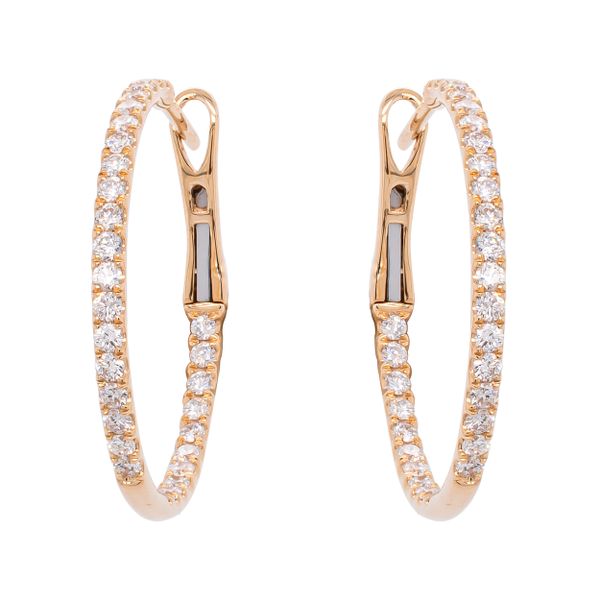14K Yellow Gold Diamond Hoop Earrings 1 x 25MM LeeBrant Jewelry & Watch Co Sandy Springs, GA