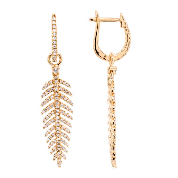 18K Yellow Gold Feather Diamond Dangle Earrings Image 2 LeeBrant Jewelry & Watch Co Sandy Springs, GA