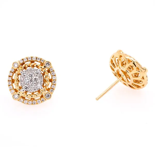 18K Yellow Gold Circle In Circle Diamond Stud Earrings LeeBrant Jewelry & Watch Co Sandy Springs, GA