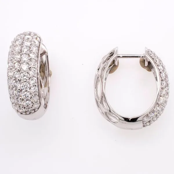 18K White Gold Half Diamond Half Wave Huggie Hoop Earrings LeeBrant Jewelry & Watch Co Sandy Springs, GA