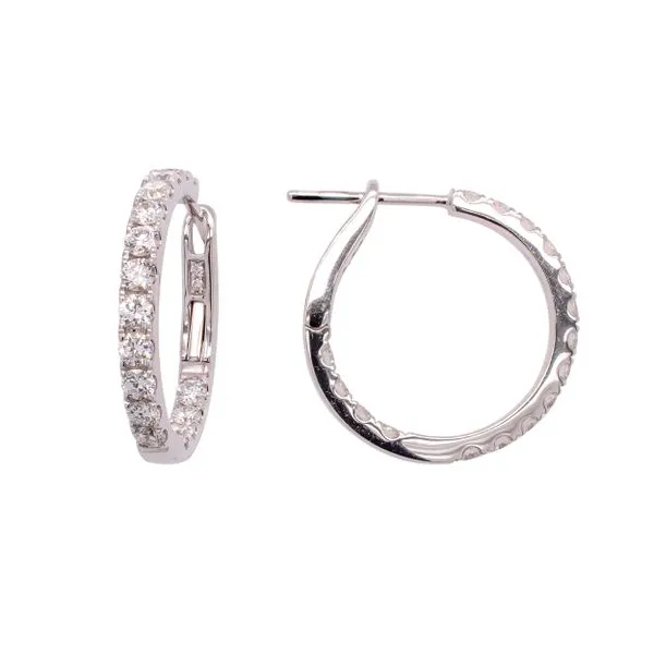 18K White Gold Petite Diamond Hoops Image 2 LeeBrant Jewelry & Watch Co Sandy Springs, GA