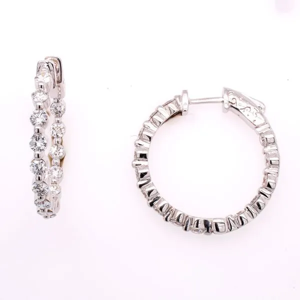 18K White Gold Small Diamond Hoop Earrings LeeBrant Jewelry & Watch Co Sandy Springs, GA