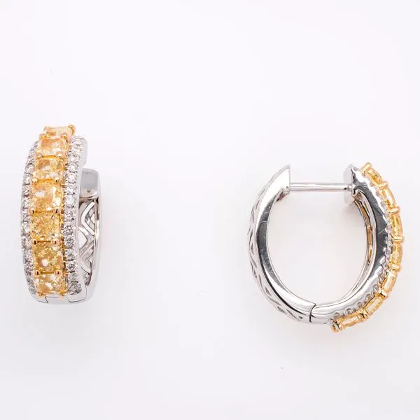 18K White & Yellow Gold Yellow Diamond Huggie Hoop Earrings LeeBrant Jewelry & Watch Co Sandy Springs, GA
