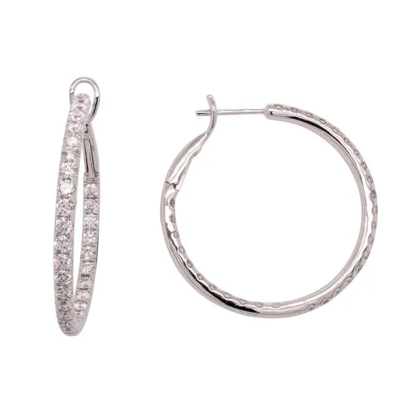18K White Gold Diamond Hoop Earrings Image 2 LeeBrant Jewelry & Watch Co Sandy Springs, GA