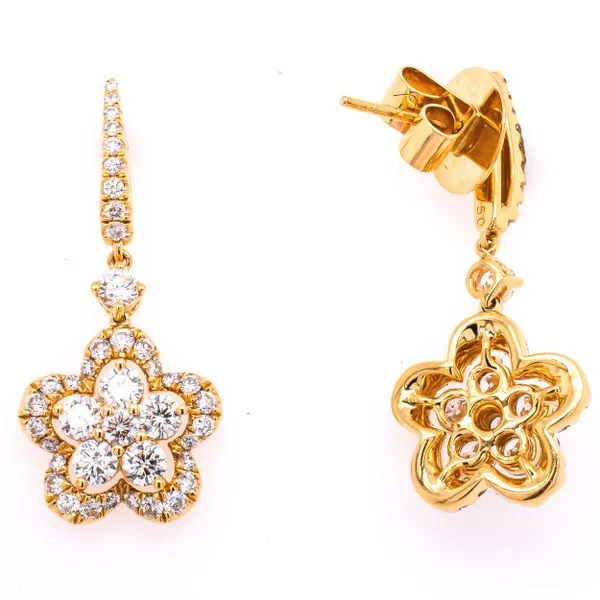 18K Yellow Gold Floating Clover Diamond Drop Earrings LeeBrant Jewelry & Watch Co Sandy Springs, GA