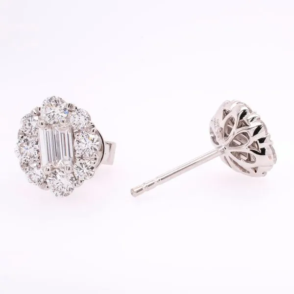 18K White Gold Diamond Baguette Antique Stud Earrings LeeBrant Jewelry & Watch Co Sandy Springs, GA