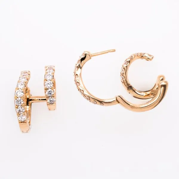 14K Yellow Gold Double Hoop on Post Diamond Stud Earrings LeeBrant Jewelry & Watch Co Sandy Springs, GA