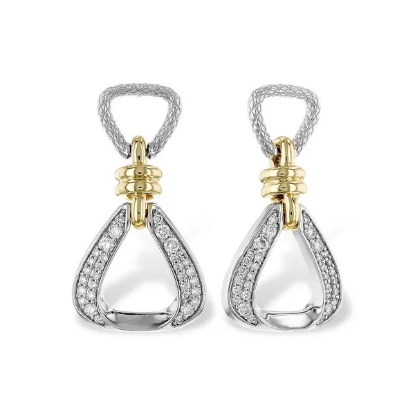 14K White Gold Double Diamond Triangle Loop with Yellow Gold Bar Link Earrings LeeBrant Jewelry & Watch Co Sandy Springs, GA