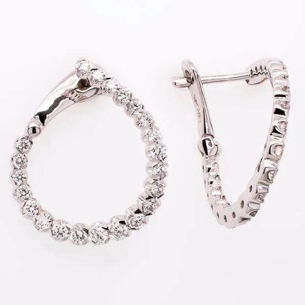 14K White Gold Small Diamond Bypass Hoop Earrings Image 2 LeeBrant Jewelry & Watch Co Sandy Springs, GA