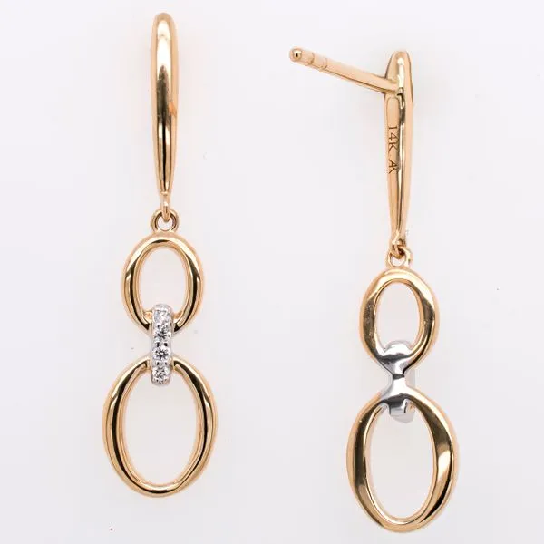 14K White and Yellow Gold Diamond Drop Earrings Image 2 LeeBrant Jewelry & Watch Co Sandy Springs, GA