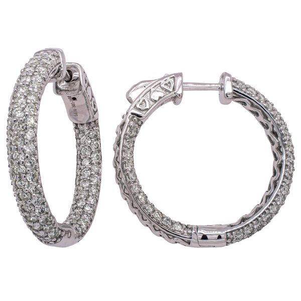 14K White Gold Diamond Pave Hoop Earrings Image 2 LeeBrant Jewelry & Watch Co Sandy Springs, GA